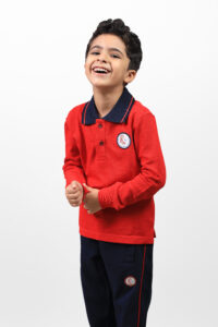 Long Sleeve Polo Shirt (Red*Navy Blue )X